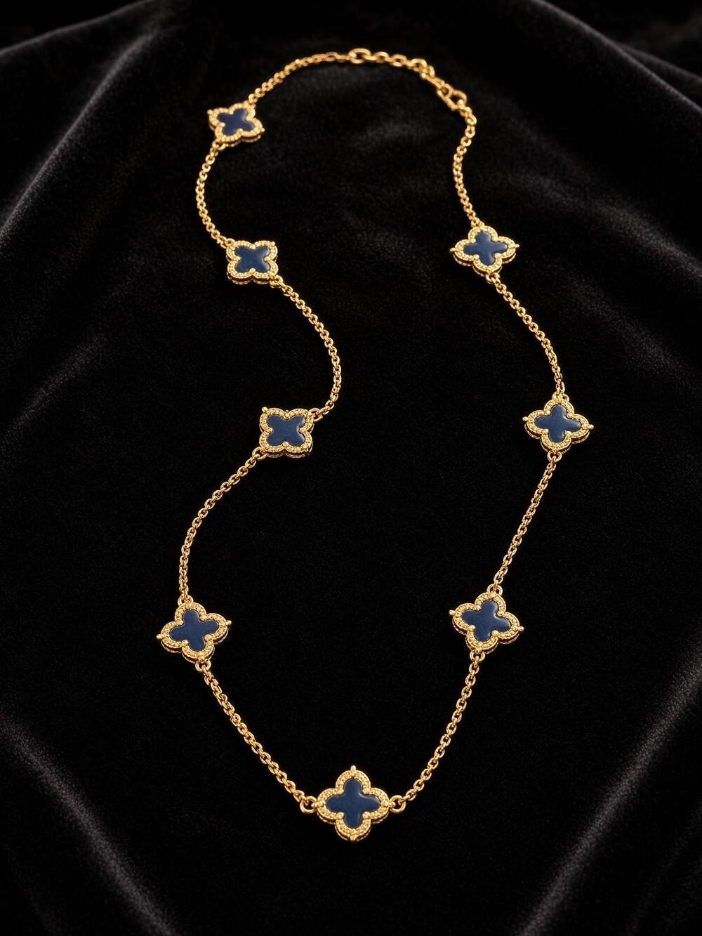 Blue Enamel Clover Chain Necklace